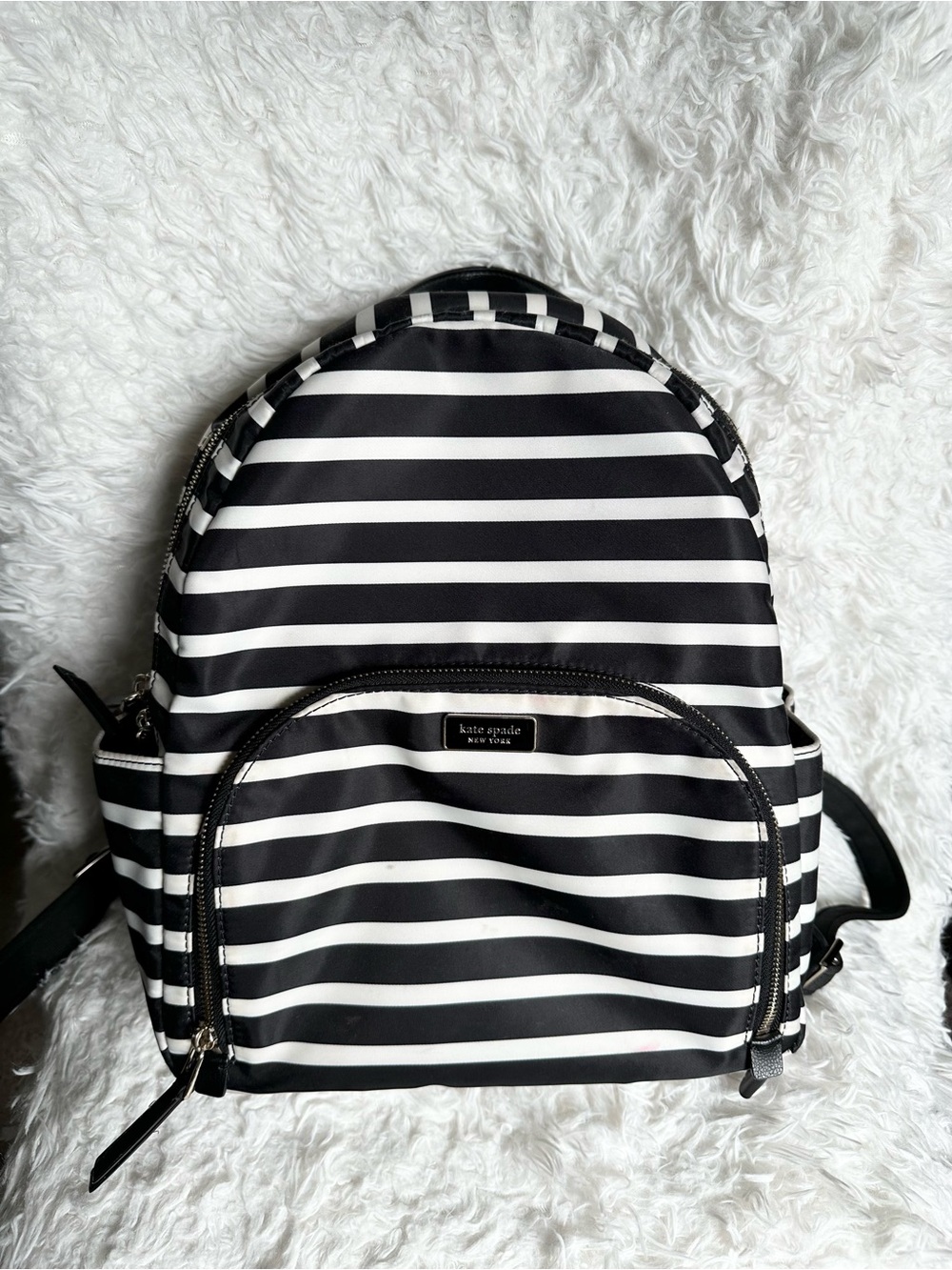 kate spade Black and White Striped Mini Backpack
